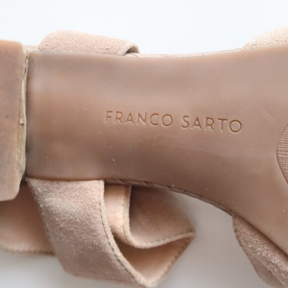 Franco Sarto Taupe Suede Strappy Round Open Toe Block Heels / Sandals / Shoes - Picture 15 of 16